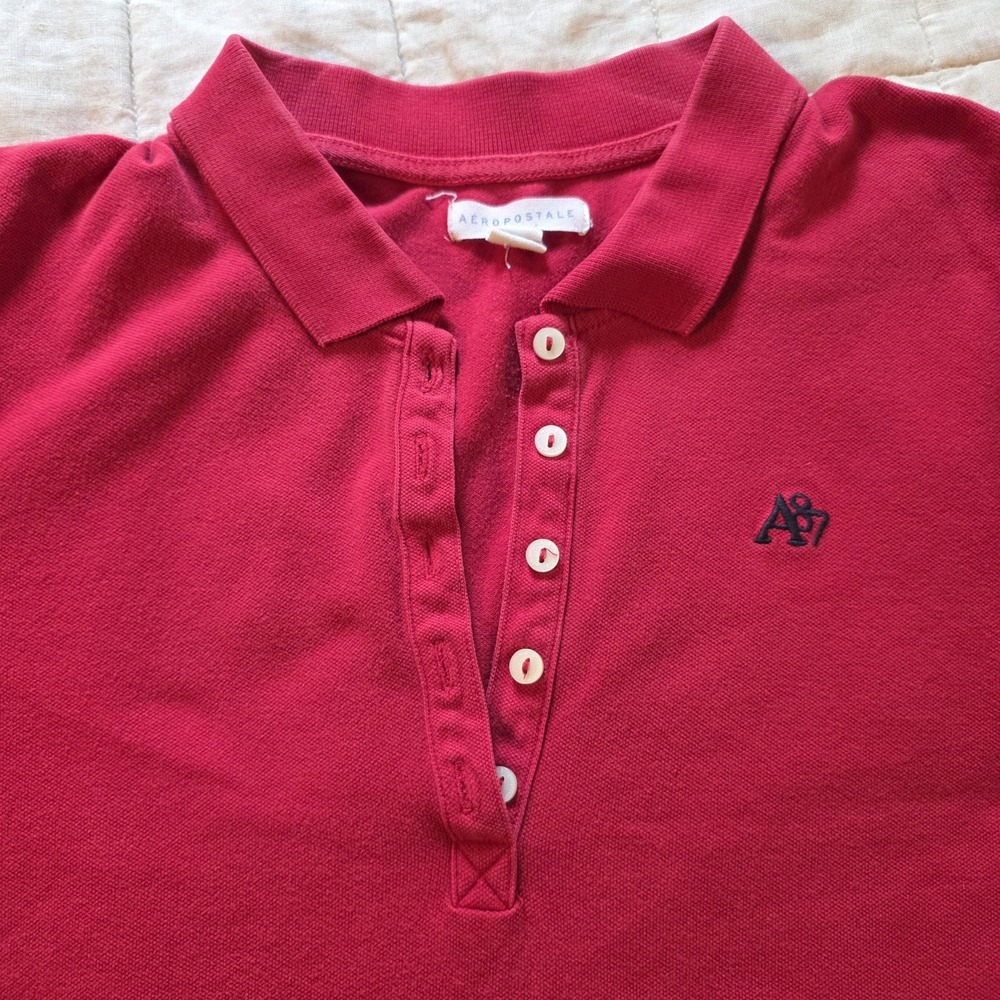 Aeropostale A87 Women's Red Polo with Blue Logo Slim Fit XL Y2K